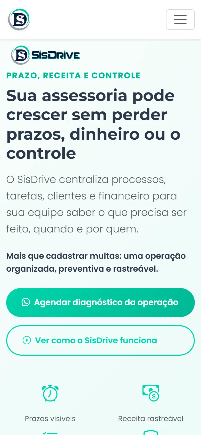 Site SisDrive aberto no celular