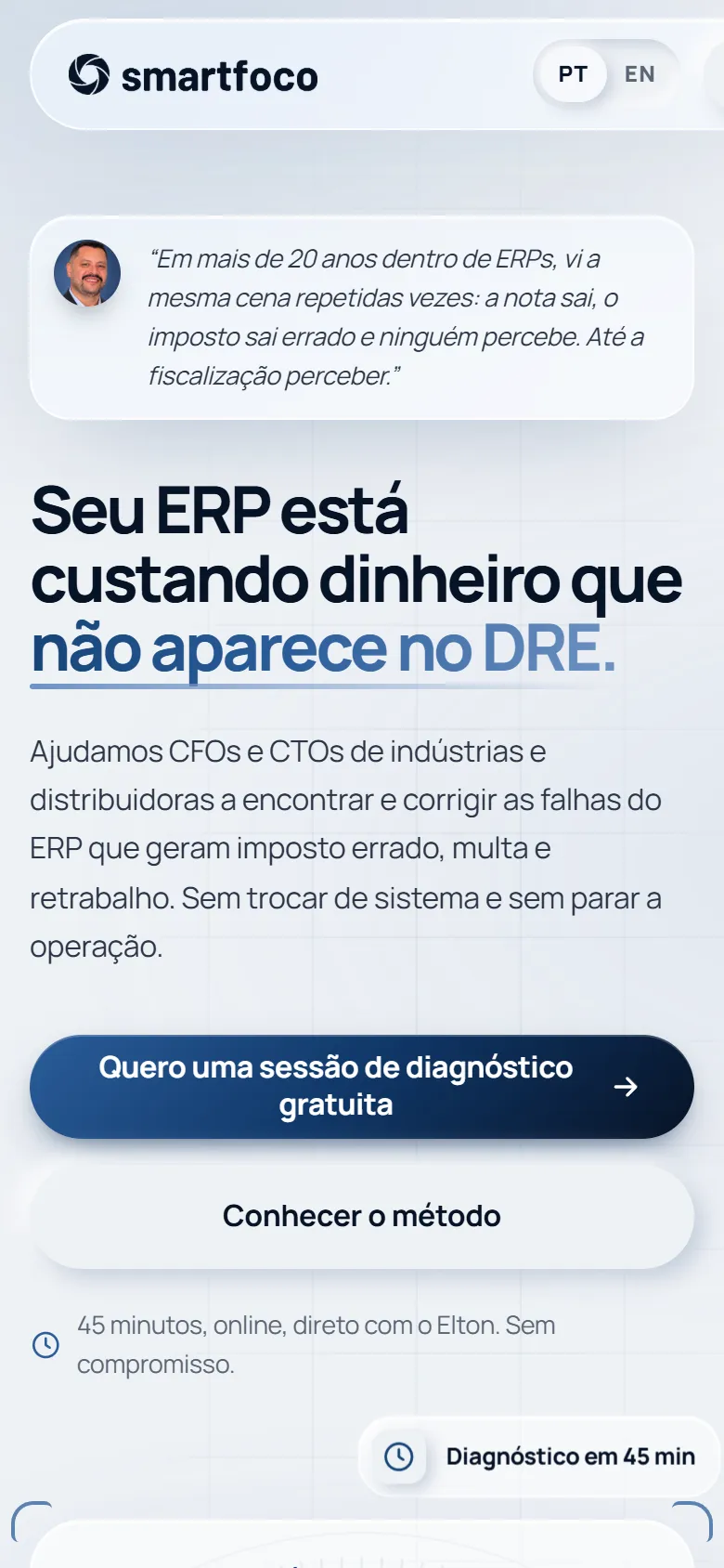 Site Smart Foco aberto no celular
