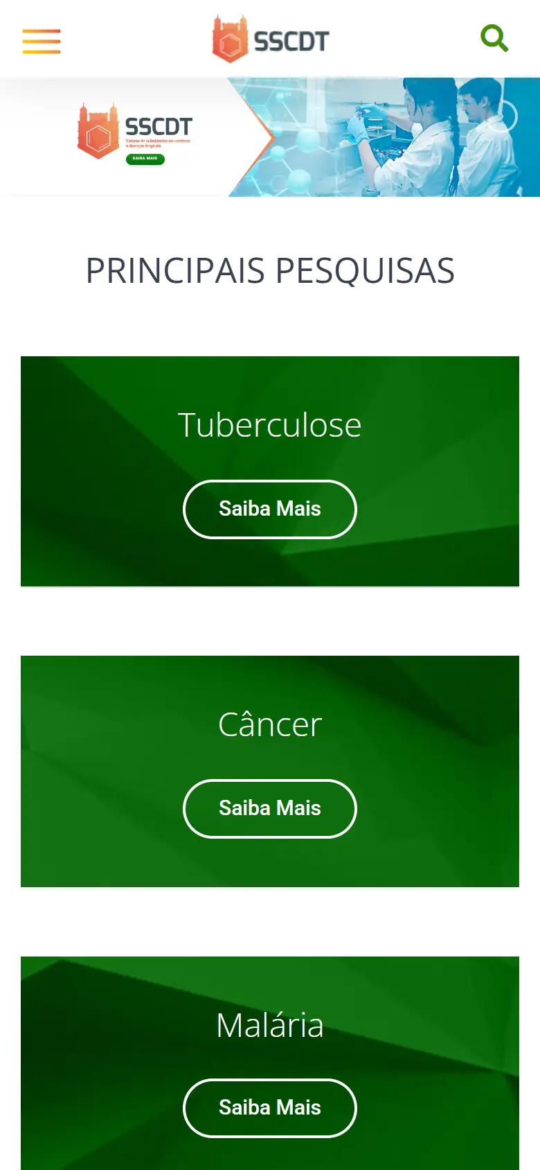 Site SSCDT aberto no celular